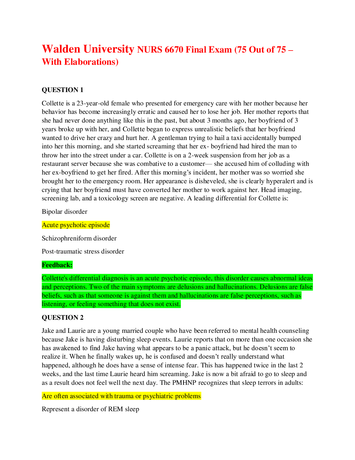 Preview image for NURS 6670 Final Exam (75 Out of 75 – With ANSWER Elaborations) - Grade A guaranteed